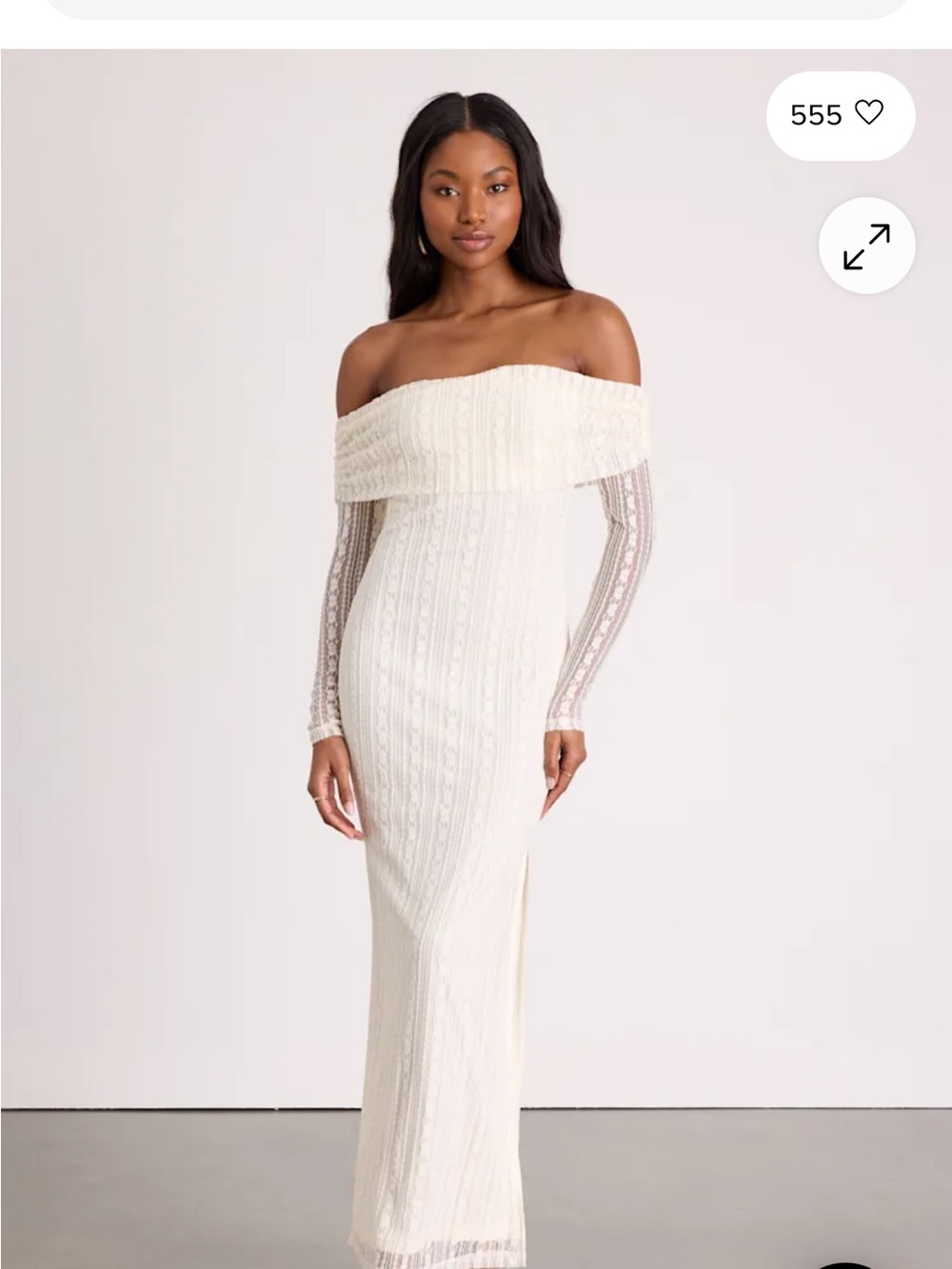 Lulu's Ivory Off-Shoulder Lace Long Sleeve Maxi Dress